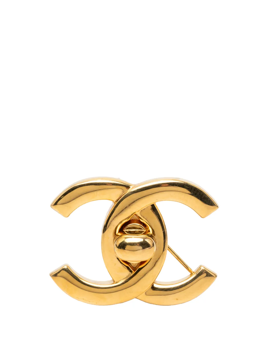CHANEL Pre-Owned 1996 CC Gold Plated Turn Lock Brooch costume brooch
