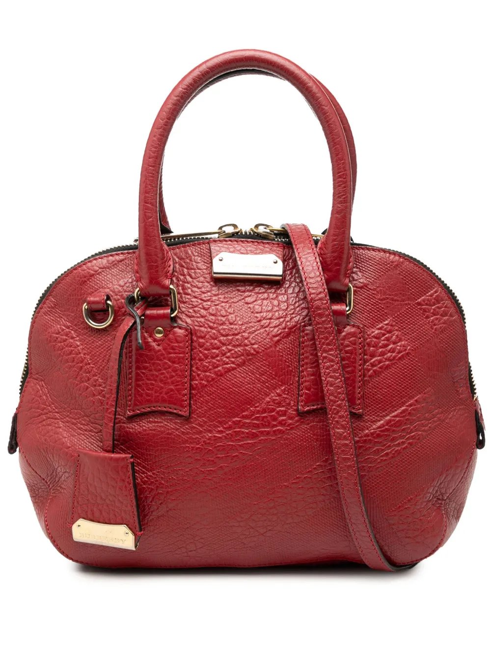 Burberry Pre-Owned 2000-2017 Small Heritage Grain Check Embossed Leather Orchard Bowling Bag satchel - Red