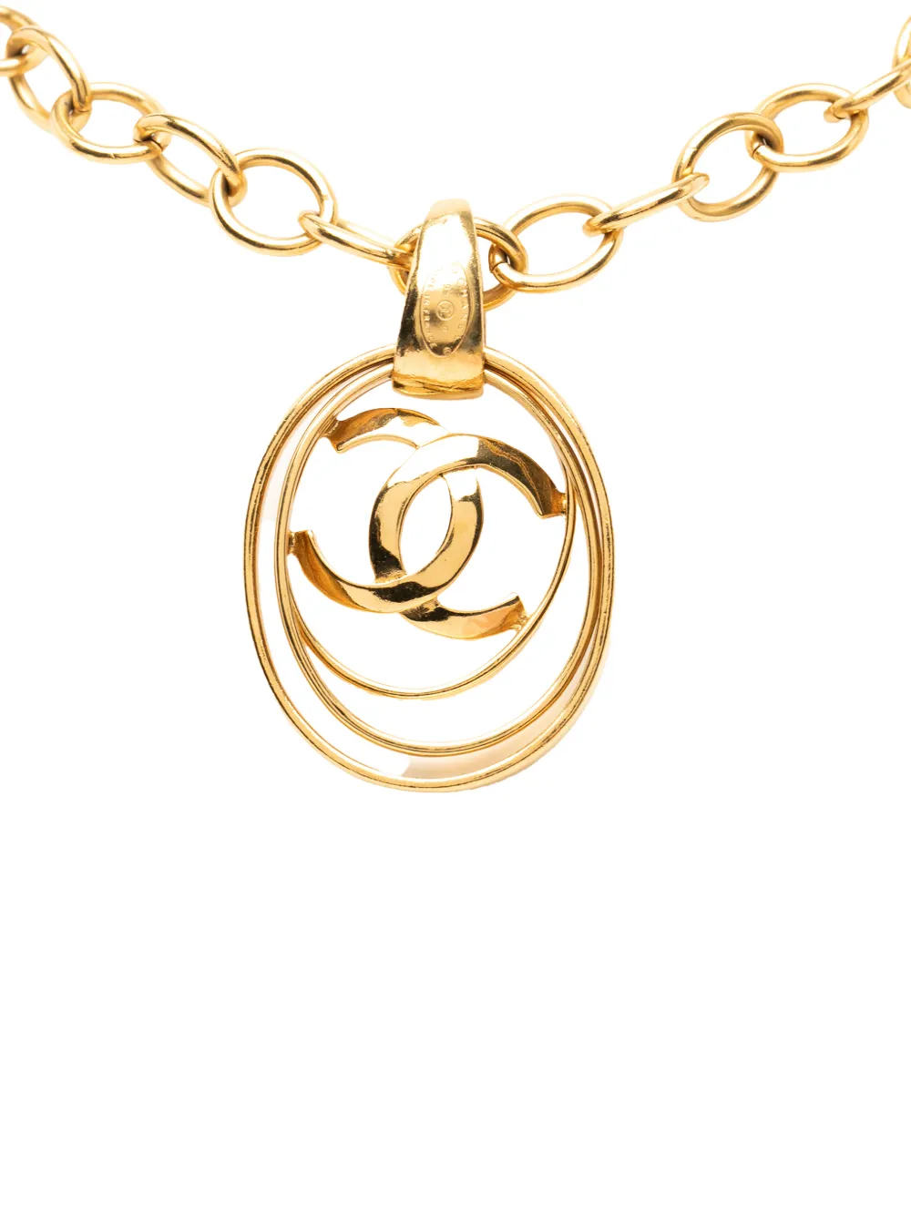 CHANEL Pre-Owned 1995 CC Gold Plated Oval Pendant Necklace costume necklace