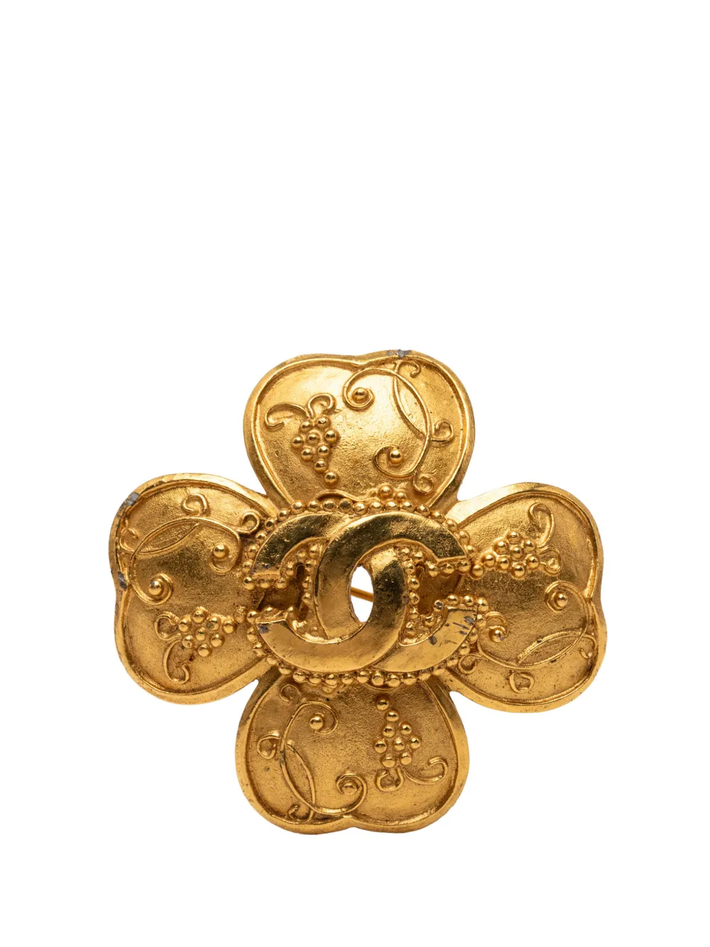 CHANEL Pre-Owned 1996 CC Gold Plated Grapevine Clover Brooch costume brooch - Oro