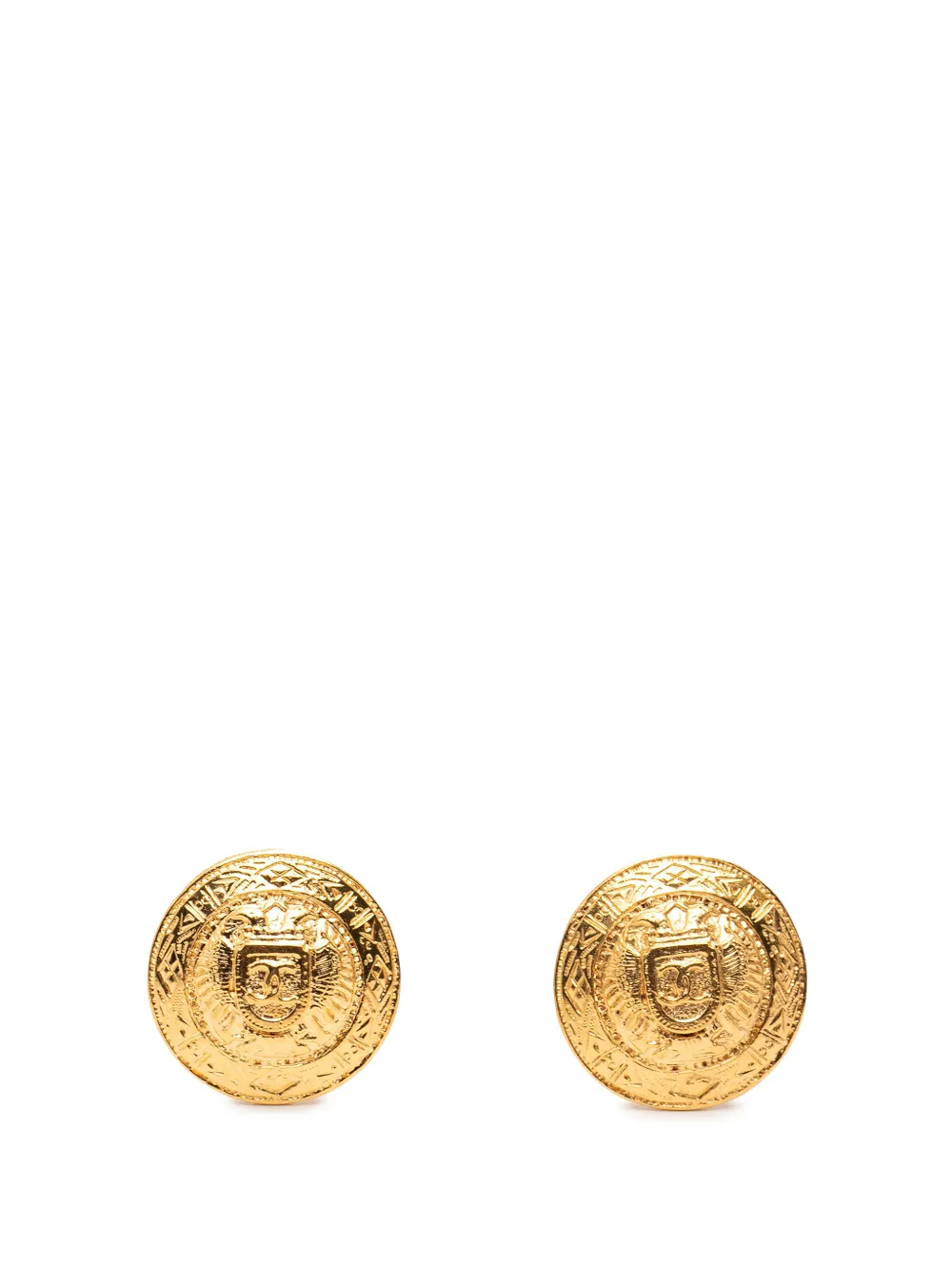 CHANEL Pre-Owned 1970-1980 CC Gold Plated Round Clip On Earrings costume earrings - Oro