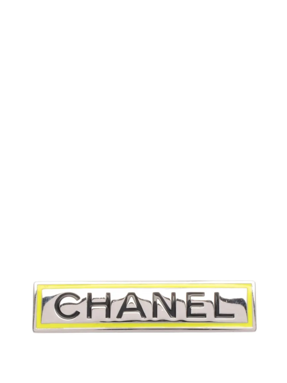 CHANEL Pre-Owned 2021 Palladium Plated Enamel Logo Plate Brooch costume brooch - Silver