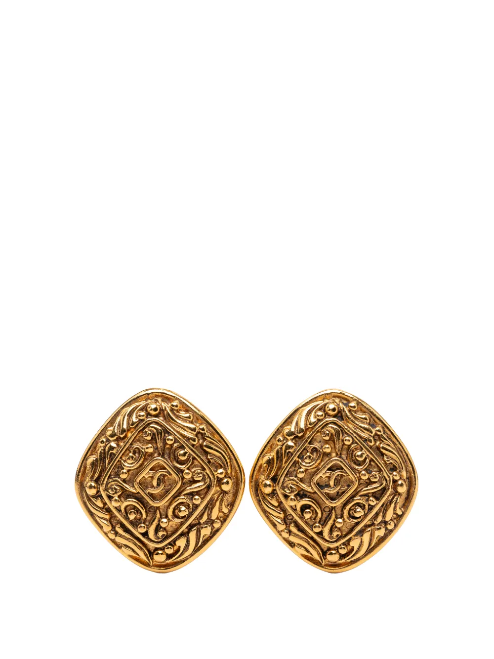 CHANEL Pre-Owned 1970-1980 CC Gold Plated Diamond Clip On Earrings costume earrings - Oro