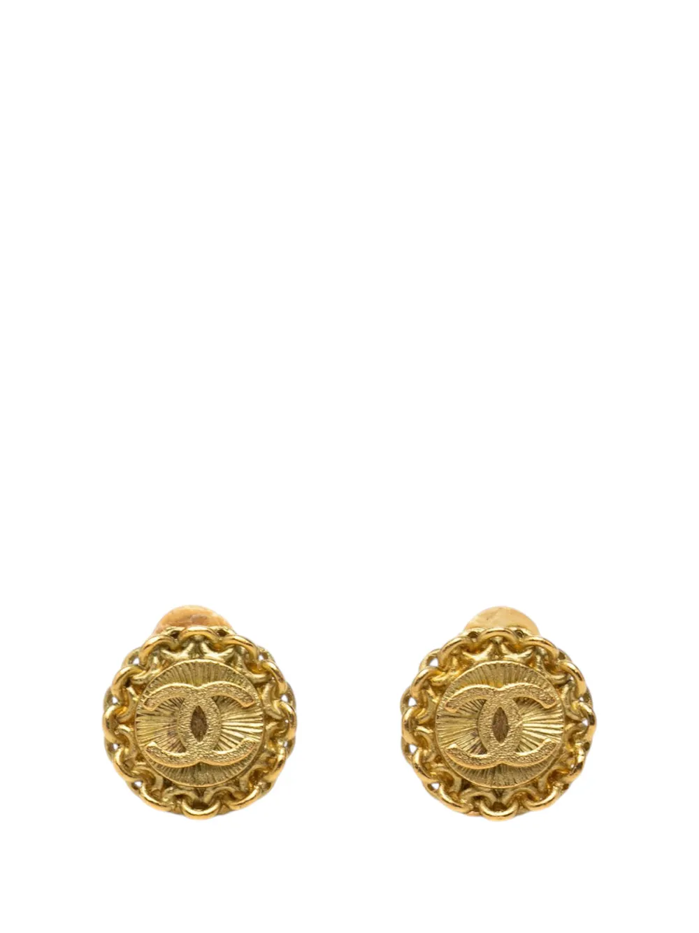 CHANEL Pre-Owned 1995 CC Gold Plated Round Clip On Earrings costume earrings - Oro
