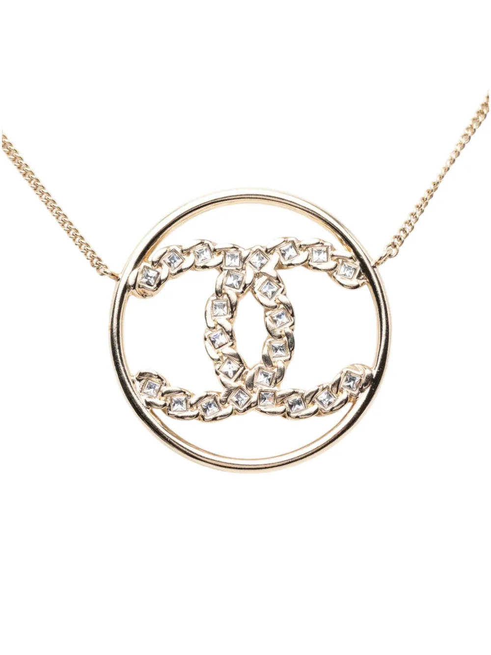 CHANEL Pre-Owned 2019 CC Gold Plated Strass Round Pendant Necklace costume necklace - Oro