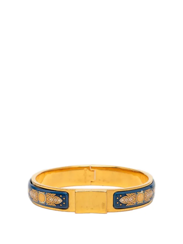 Hermès Pre-owned 20th Century Narrow Printed Enamel Loquet Hinge Bracelet Costume Bracelet in Blue
