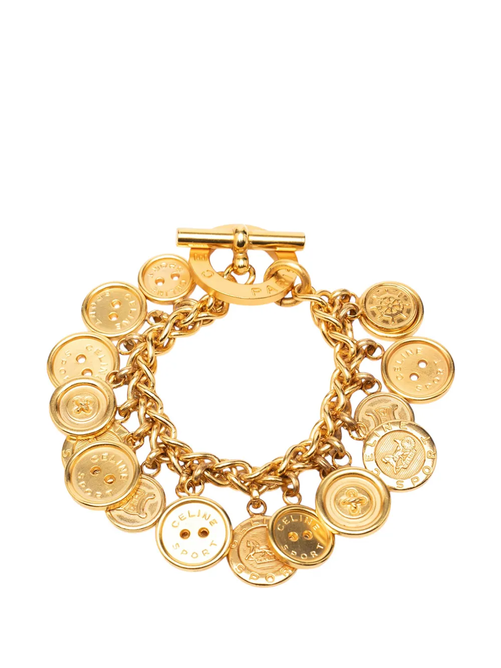 Celine Pre-Owned 2000-2026 Gold Plated Sport Button Medallion Charm Bracelet costume bracelet