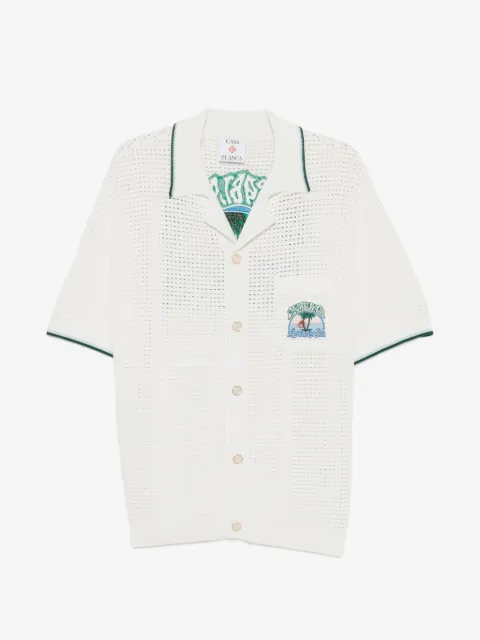 Casablanca palm tree-embroidered open-knit shirt