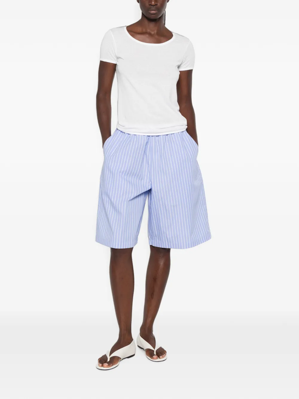 The Frankie Shop Gestreepte shorts met elastische tailleband Blauw