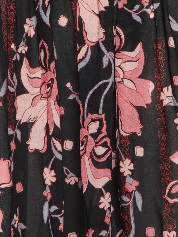 Gucci Pre-Owned floral-print lace-trim Midi Skirt | Black