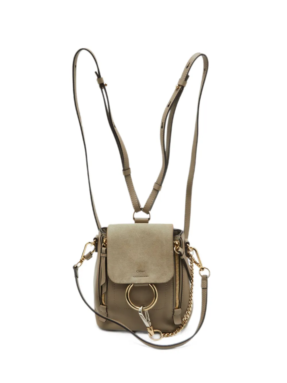 Pre-owned Chloé Mini Faye Daye Logo-detail Backpack In Gray