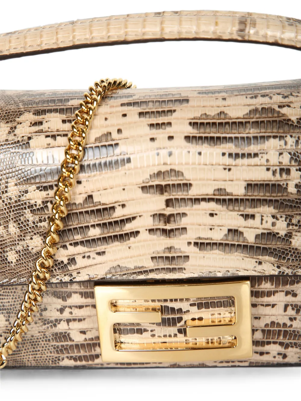 FENDI Baguette mini-shopper met hagedissen-effect Beige