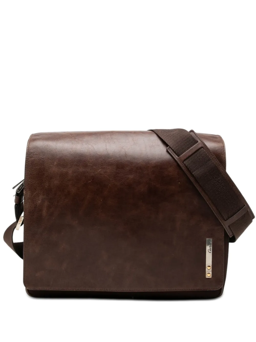 Pre-owned Cartier 2010-2026 Leather And Canvas Santos Messenger Bag Crossbody Bag In Brown