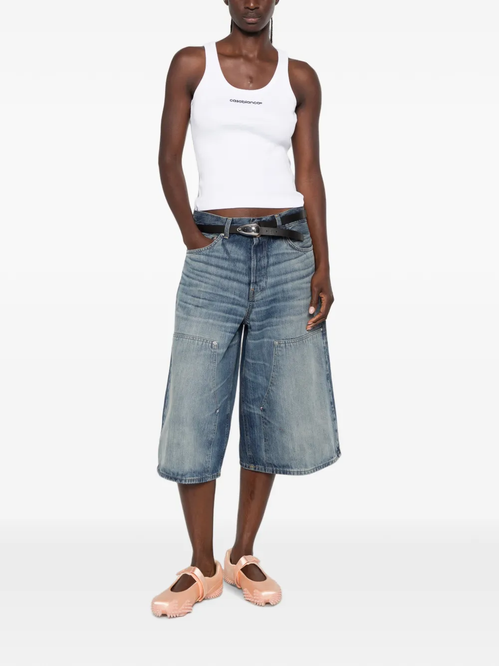 Casablanca Geribbelde tanktop met logo Wit