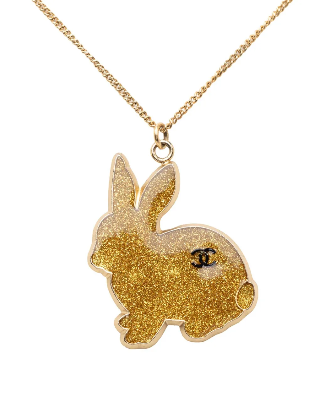 CHANEL Pre-Owned 2005 CC Gold Plated Resin Rabbit Pendant Necklace costume necklace