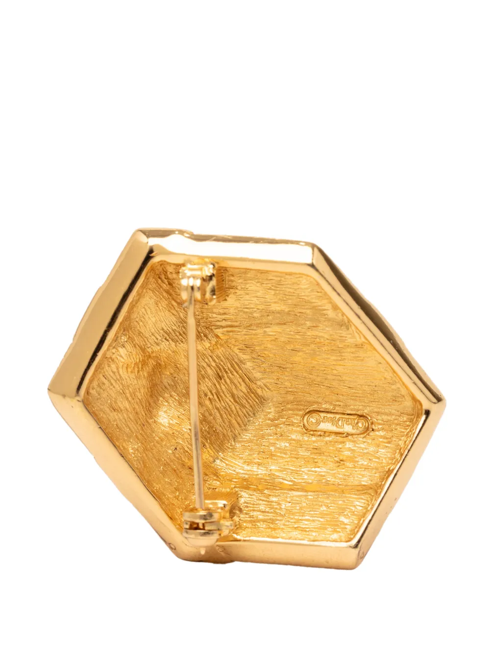  Christian Dior Pre-owned Broche Hexagonal De Caja De Regalo Bañado En Oro Con Strass 1980-1990 - Dorado 