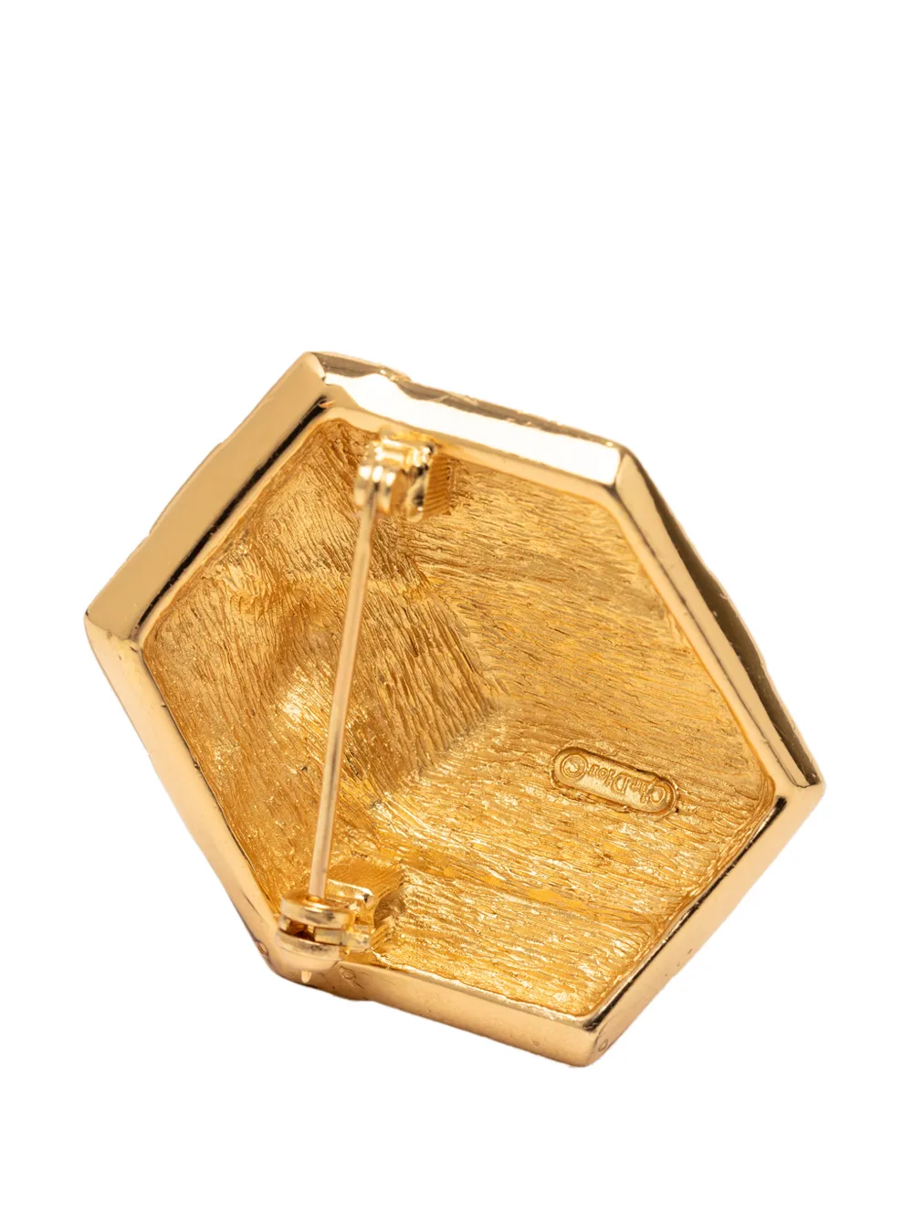  Christian Dior Pre-owned Broche Hexagonal De Caja De Regalo Bañado En Oro Con Strass 1980-1990 - Dorado 