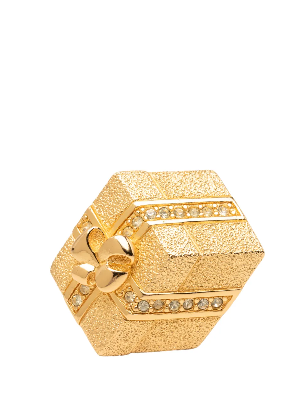 Christian Dior Pre-Owned 1980-1990 Gold Plated Strass Hexagonal Gift Box Brooch costume brooch