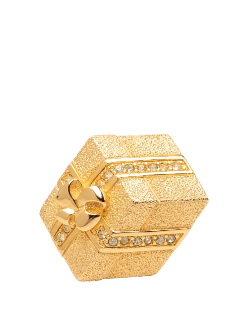 Christian Dior Pre-Owned 1980-1990 Gold Plated Strass Hexagonal Gift Box Brooch costume brooch