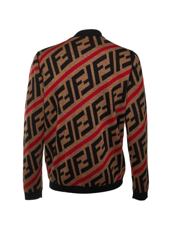 Fendi Pre-Owned FF Logo Diagonal Stripe Sweater | Brown | FARFETCH