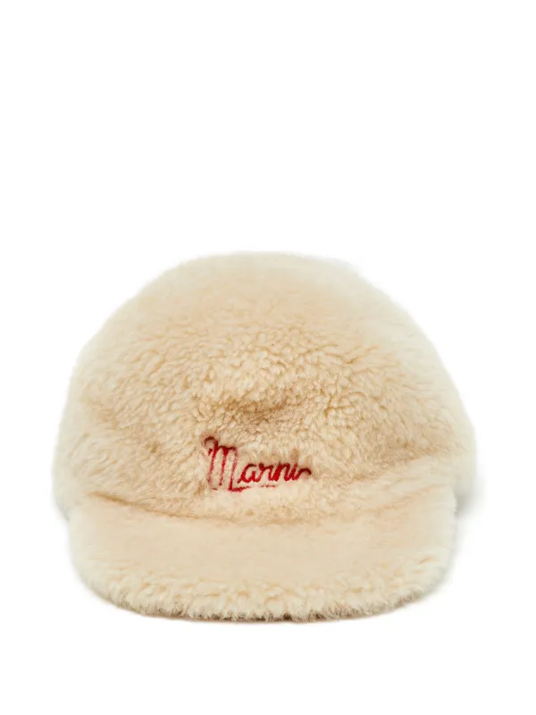 Marni Pre-owned Logo-embroidered Shearling Baseball Cap in Neutrals