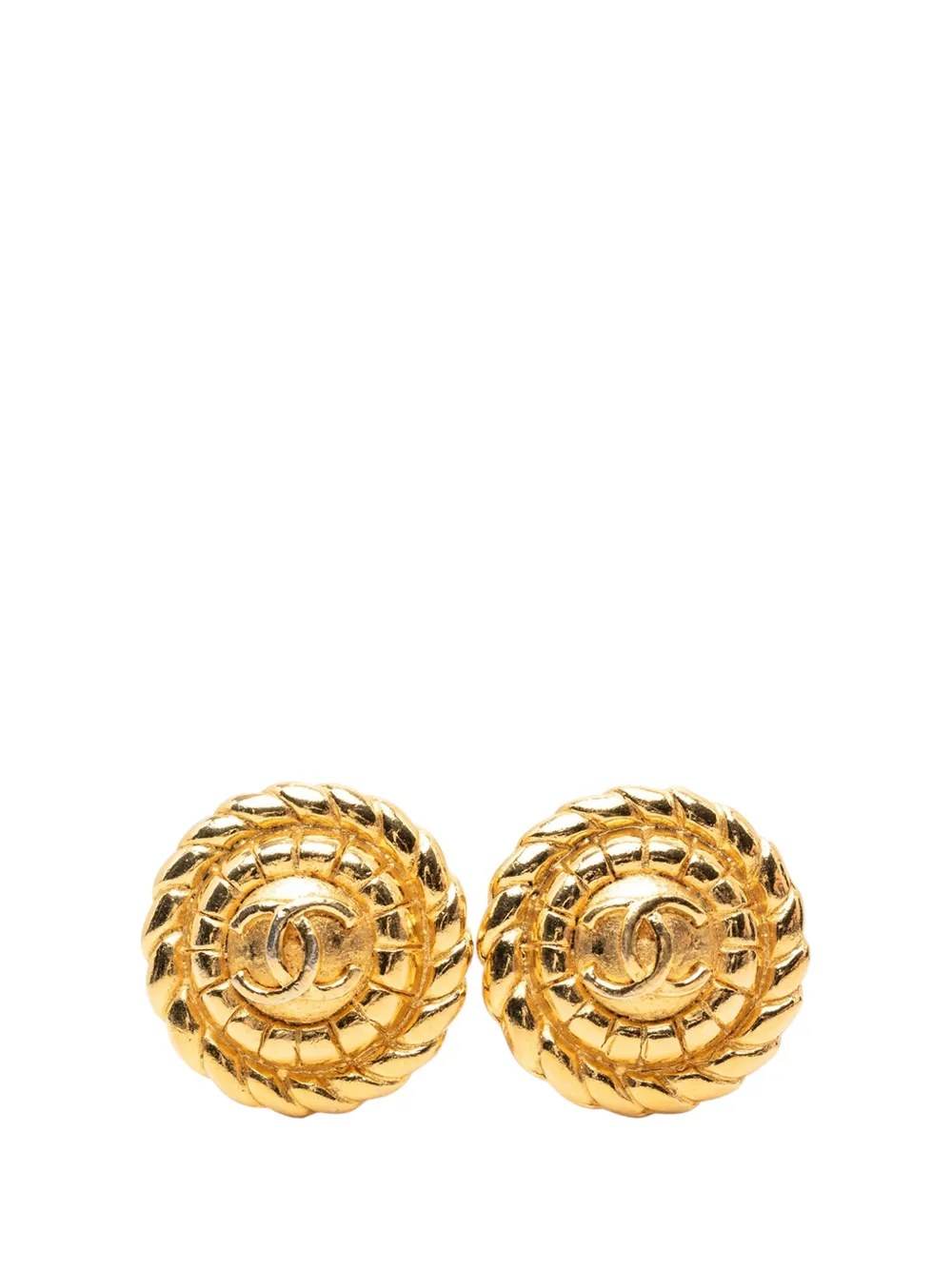 CHANEL Pre-Owned 1970-1980 CC Gold Plated Round Clip On Earrings costume earrings - Oro