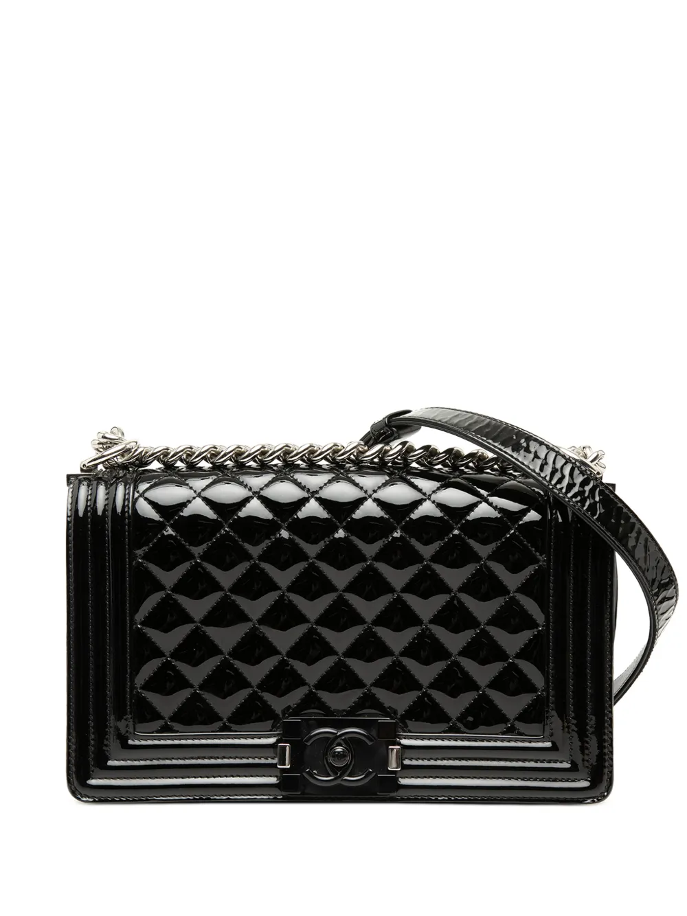 CHANEL Pre-Owned 2014-2015 Old Medium Quilted Patent Acrylic Boy Flap crossbody bag - Nero