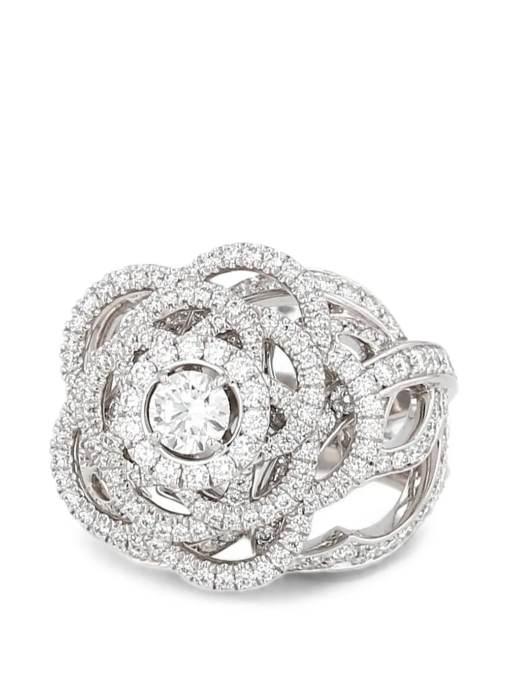CHANEL Pre-Owned Anello Camélia Brodé con diamanti anni 2010 - Argento