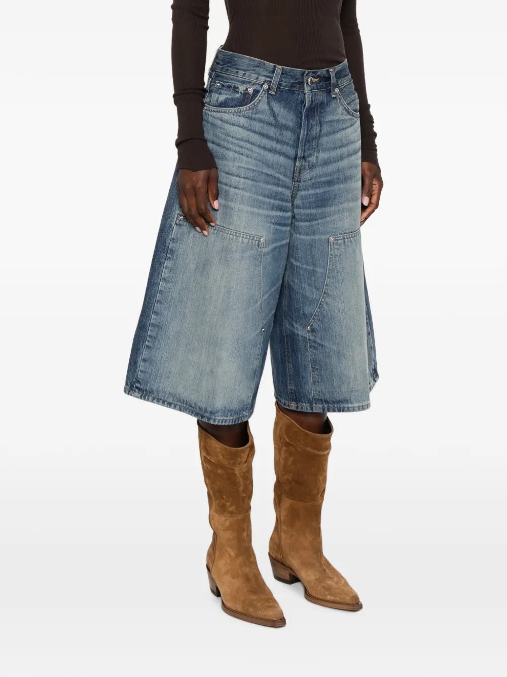 Haikure Legacy Short jeans met whiskerdetails en vlakken Blauw