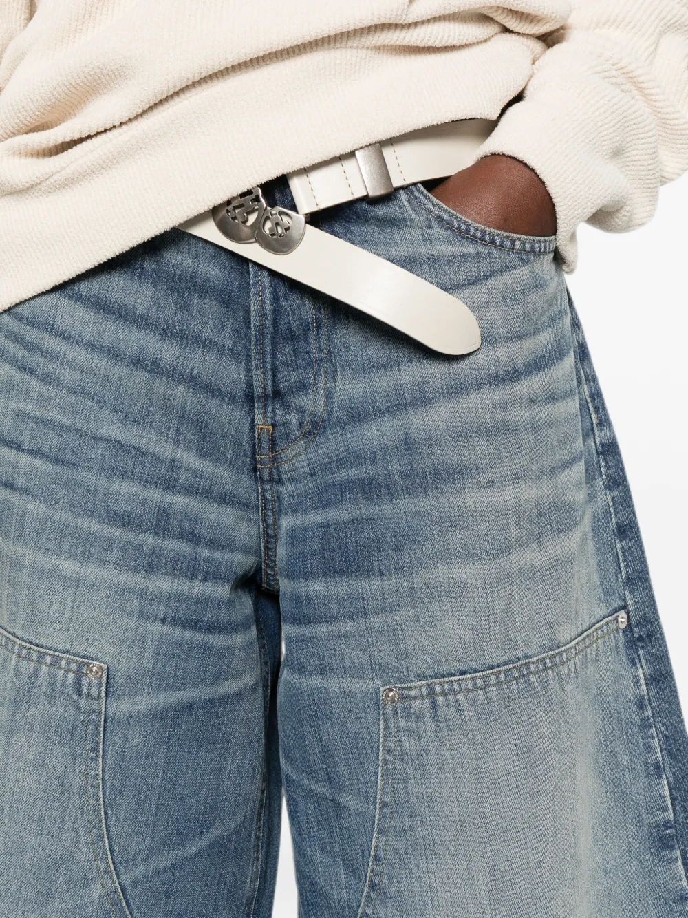Haikure Legacy Short jeans met whiskerdetails en vlakken Blauw