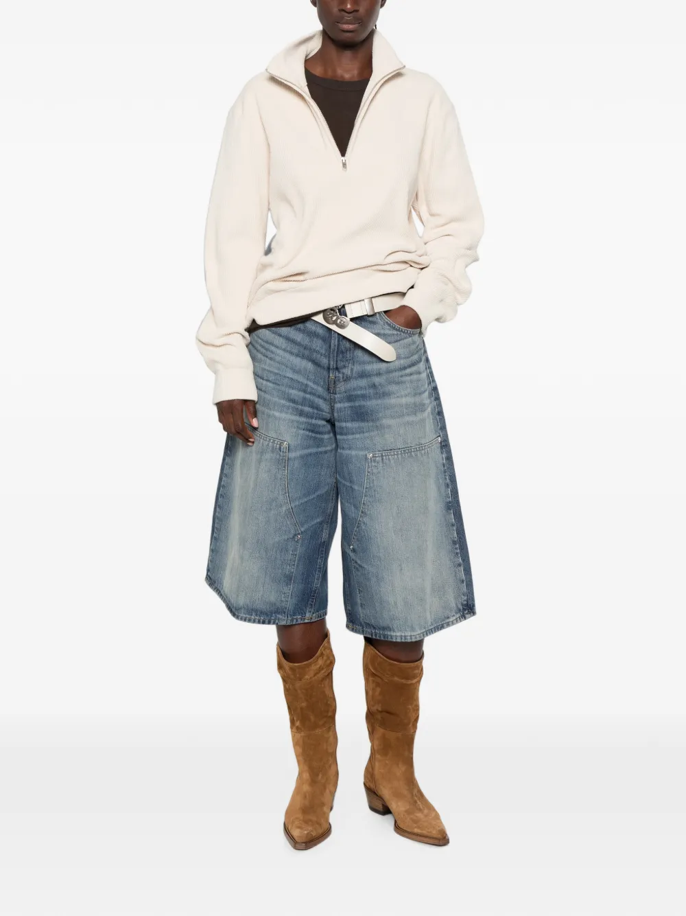 Haikure Legacy Short jeans met whiskerdetails en vlakken Blauw