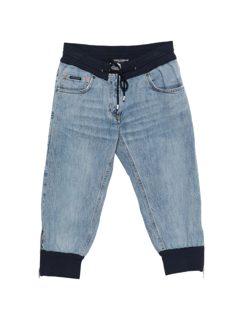 Pre-owned Dolce & Gabbana 2000s Drawstring-waist Cropped Jeans In Blue
