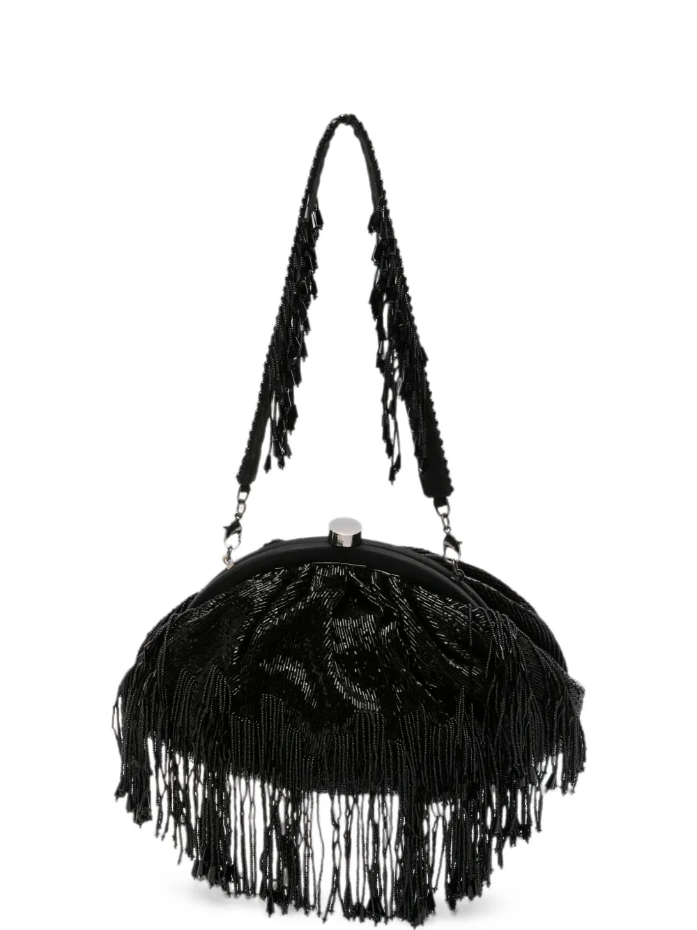 Slo_hand_made Bead-embellished Fringed Clutch Bag In Black