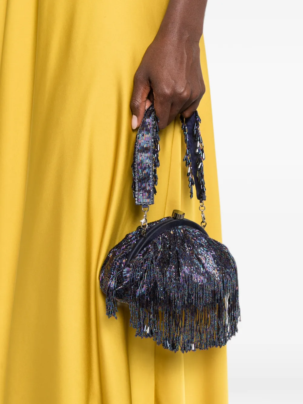 SLO_HAND_MADE Firante clutch met franje Blauw