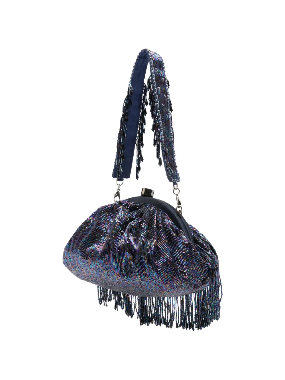 SLO_HAND_MADE Firante clutch met franje Blauw