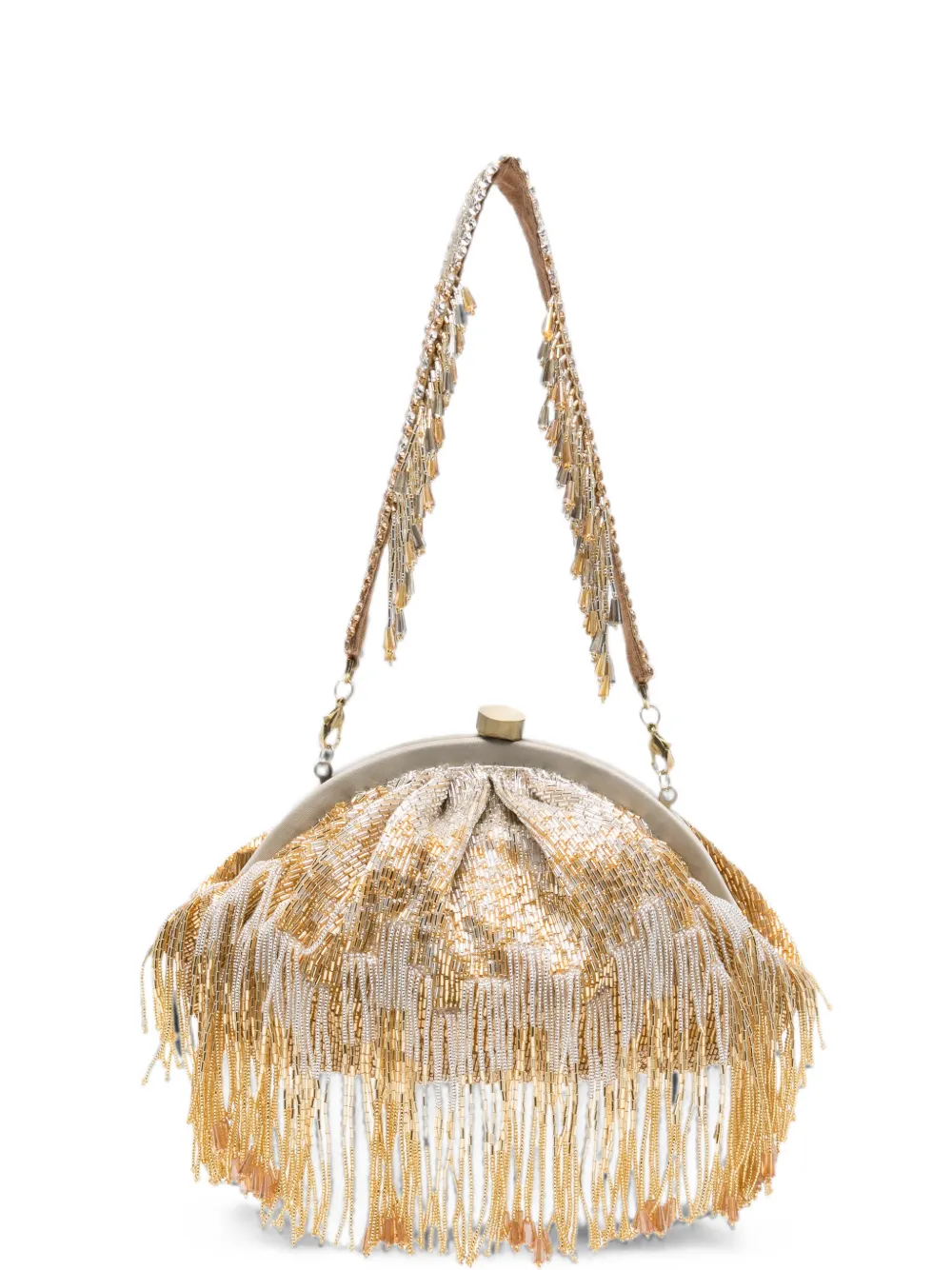 Slo_hand_made Firante Bead-embellished Fringed Clutch Bag In Gold