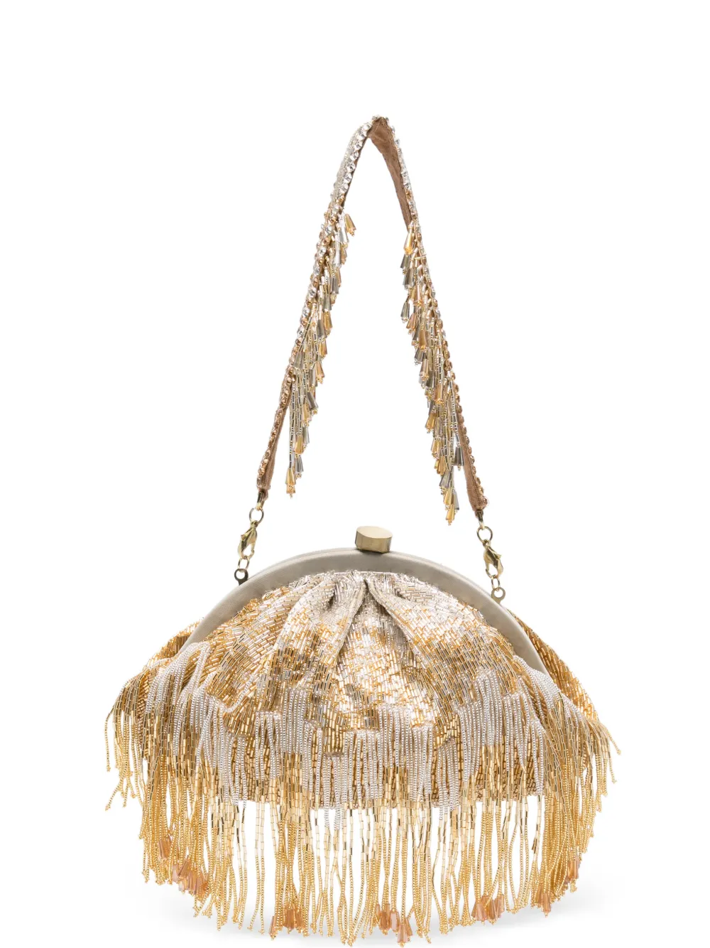 SLO_HAND_MADE Firante bead-embellished fringed clutch bag - Gold
