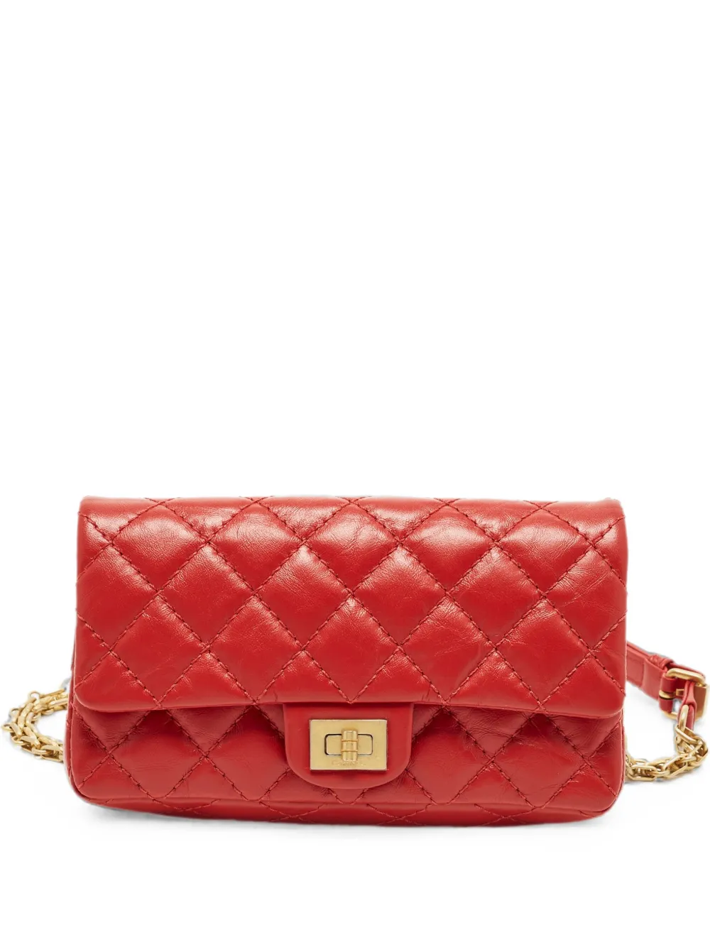Pre-owned Chanel 2018-2019 Reissue 2.55 Quilted Belt Bag In Red