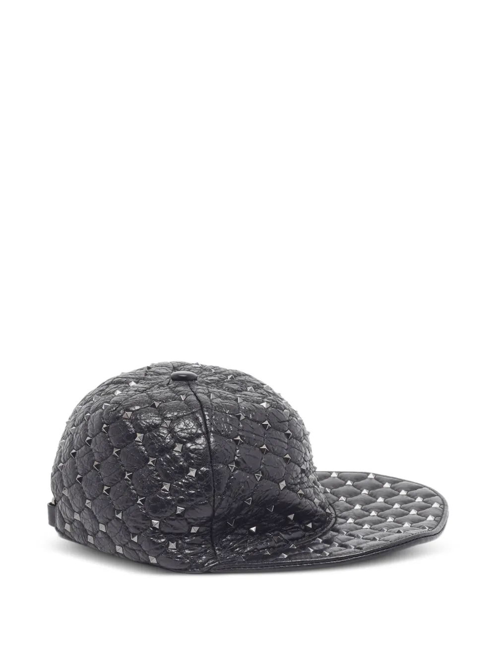 Pre-owned Valentino Garavani Rockstud Leather Cap In Black