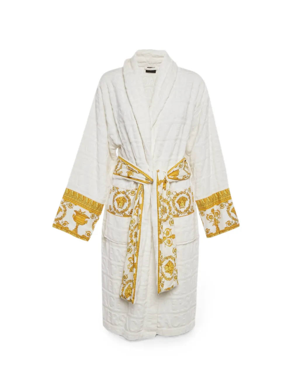 Pre-owned Versace 2017 Baroque Belted Bathrobe In White