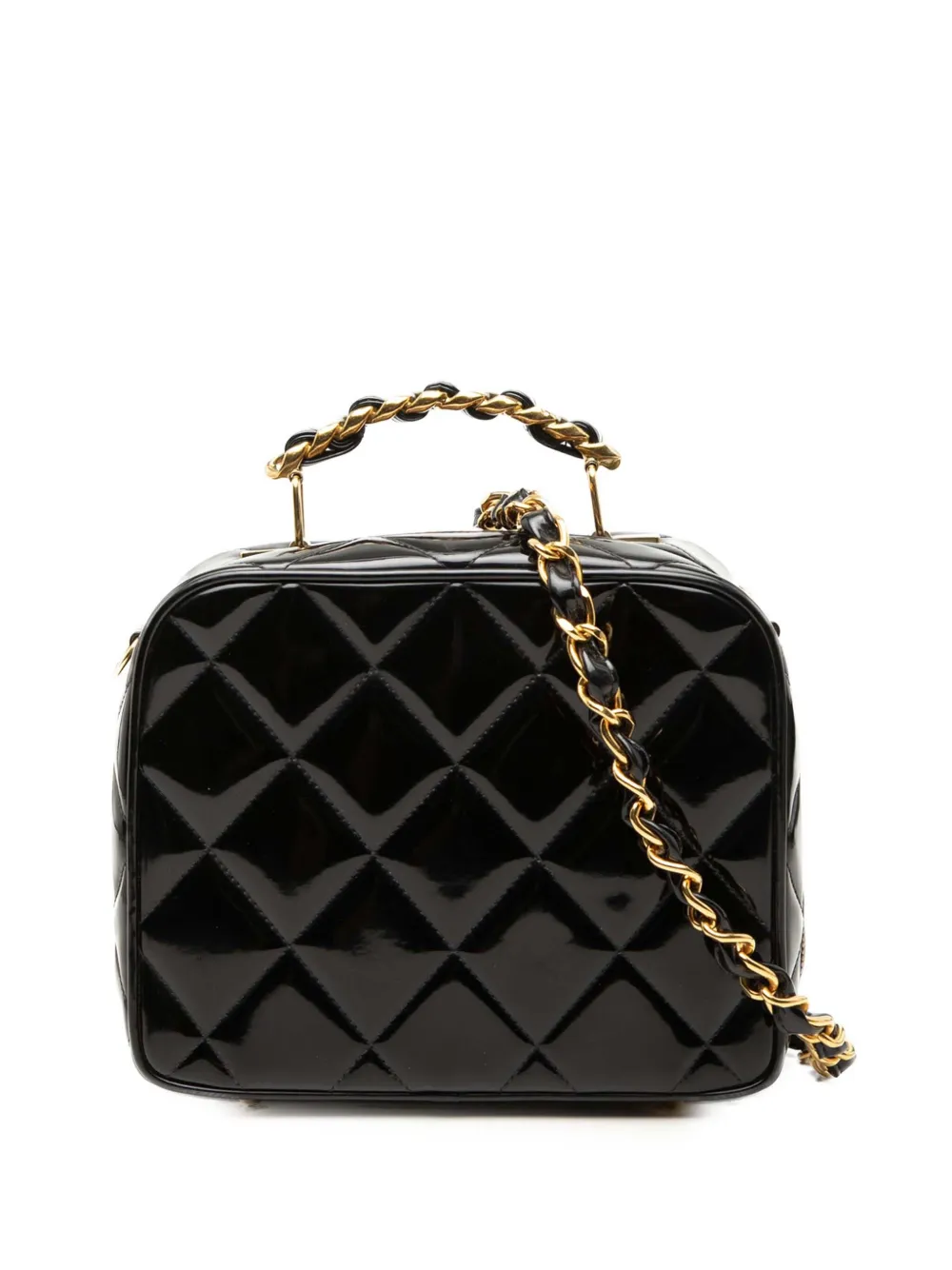 CHANEL Pre-Owned 1994-1996 Quilted Patent Vanity Case satchel - Nero