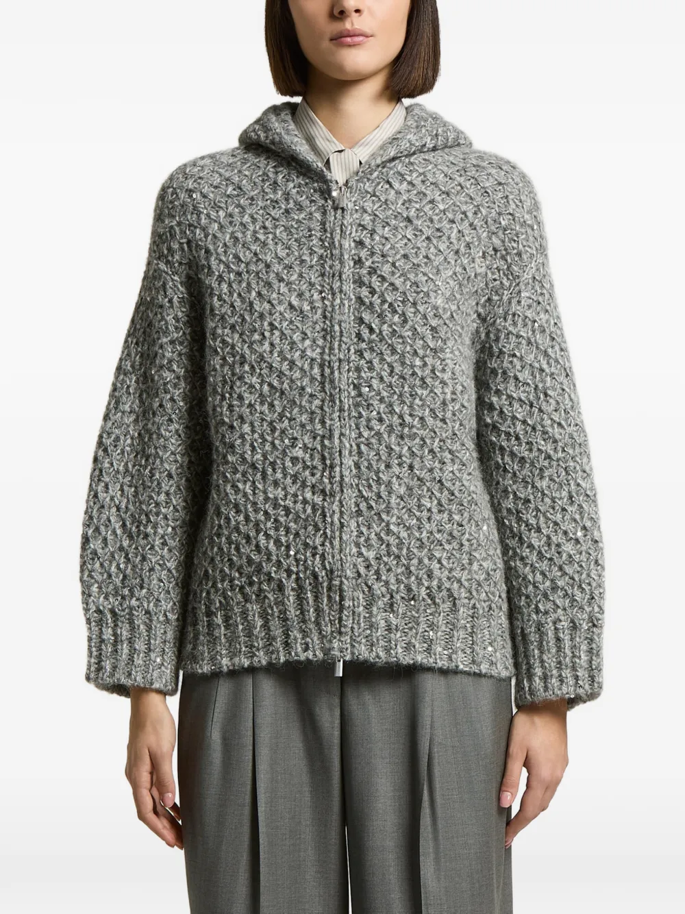 Peserico Cardigan con cappuccio e zip - Grigio