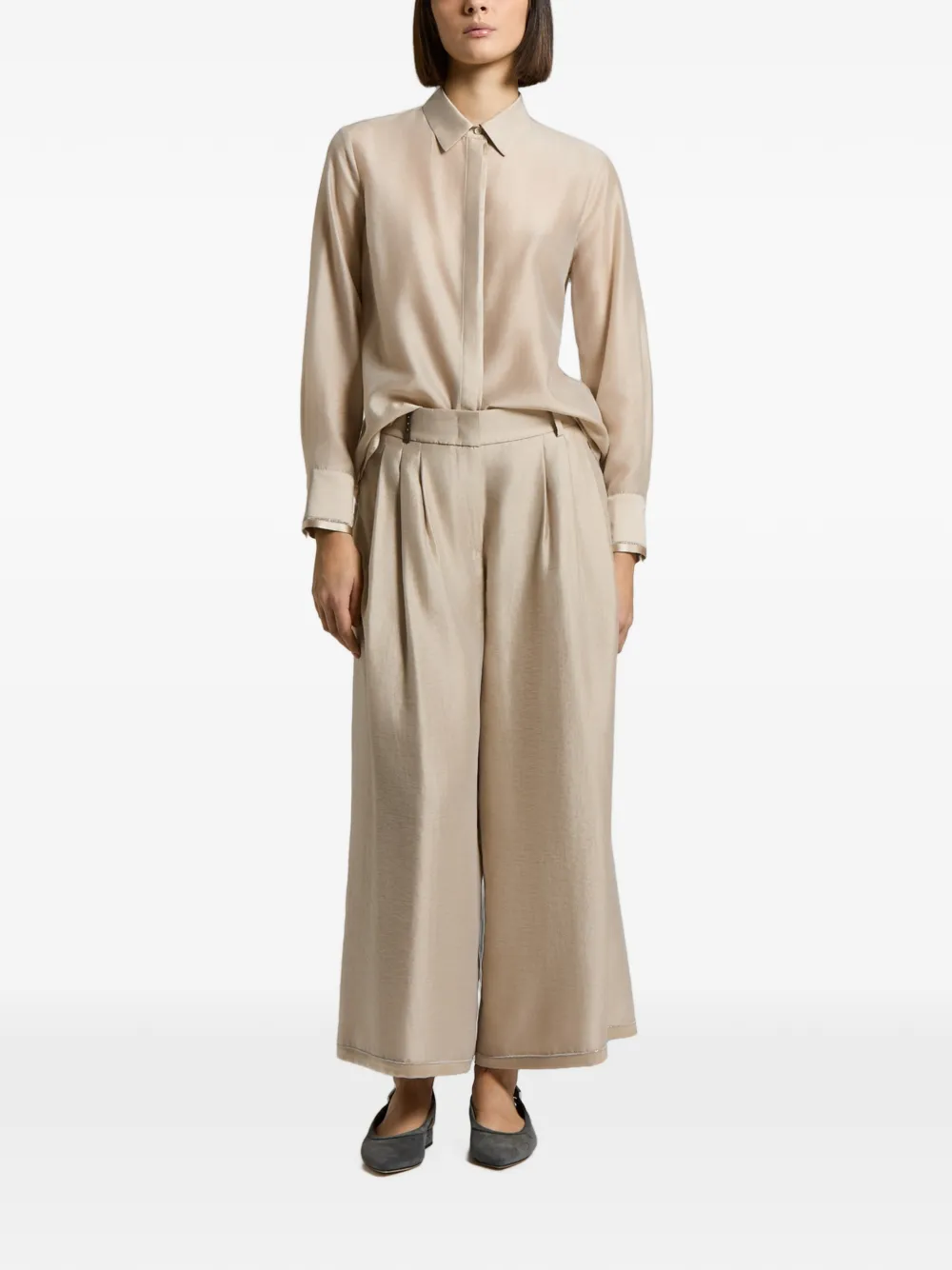 Peserico Blouse met kralen afwerking Beige