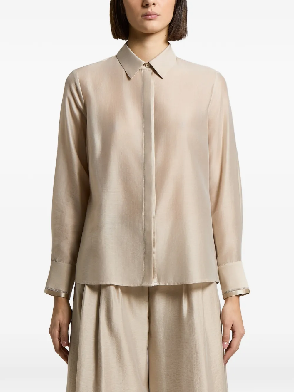 Peserico beaded-trim long-sleeved shirt - Neutrals