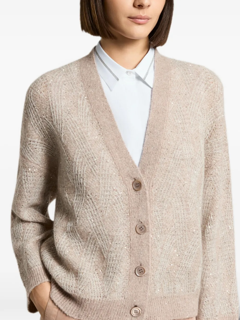 Peserico Kabelgebreid vest Beige