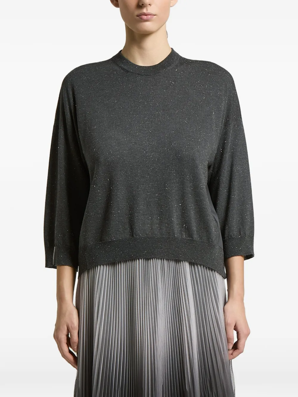 Peserico flecked-knit panelled sweater - Grey