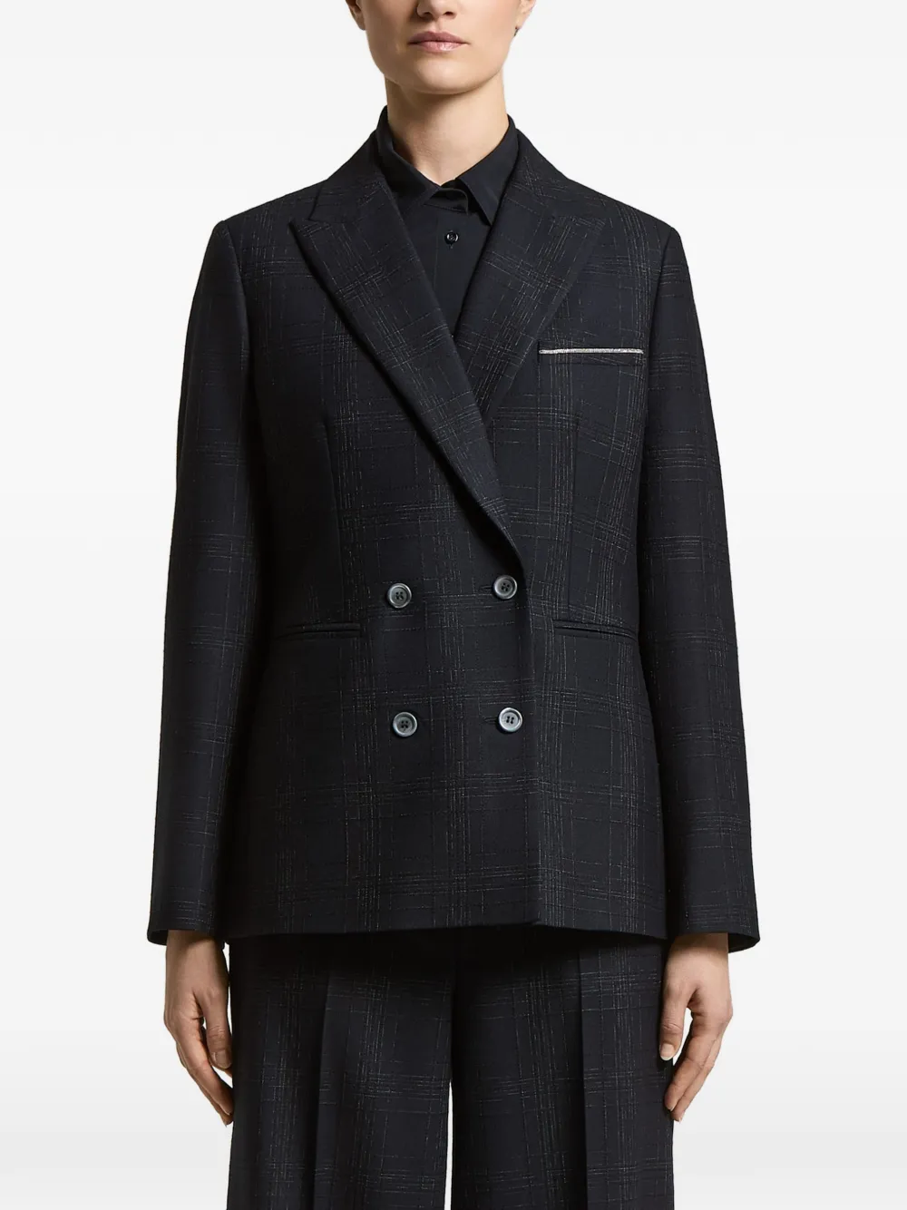 Peserico double-breasted checked jacket - Blu