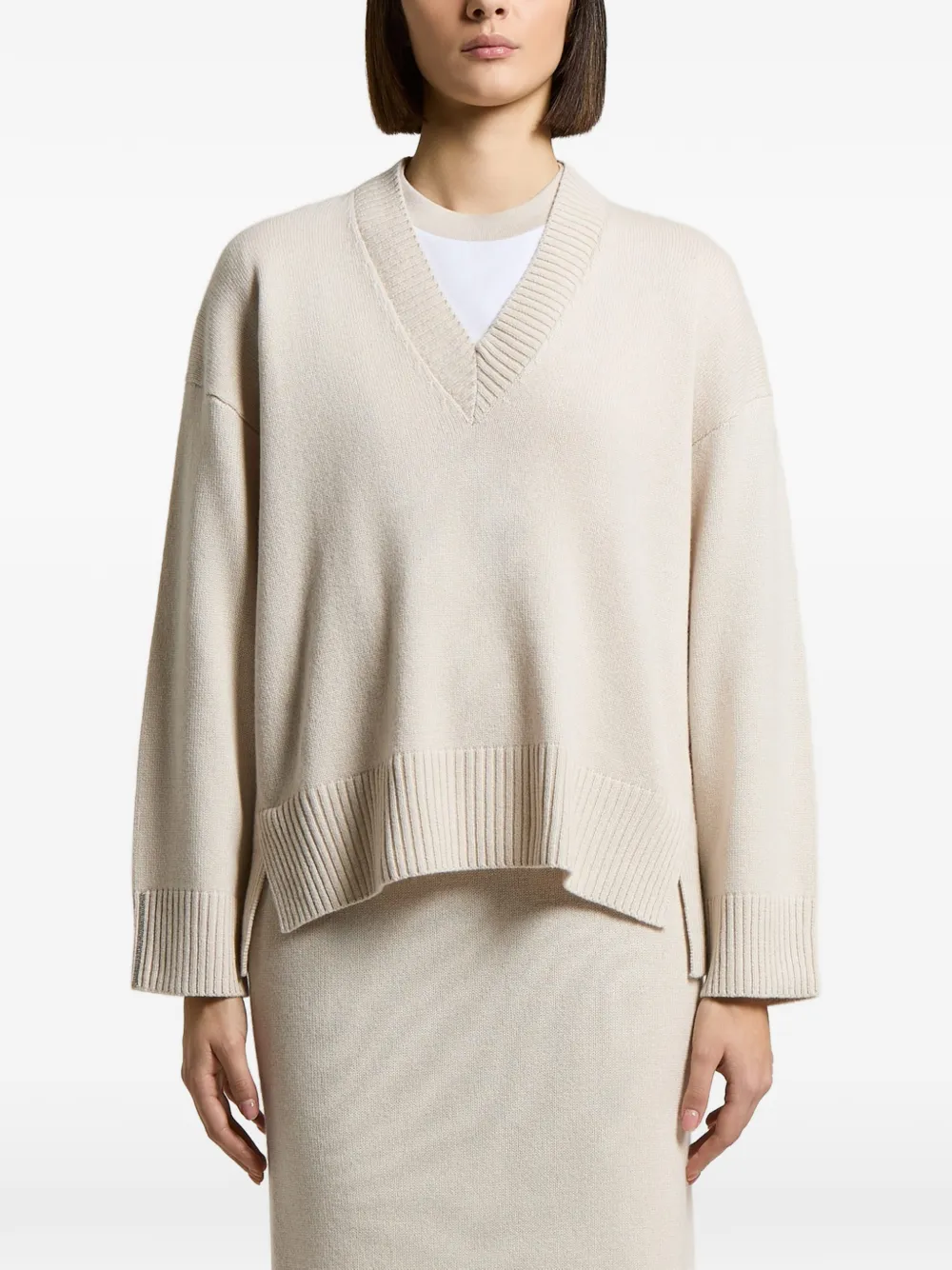 Peserico ribbed-knit V-neck sweater - Toni neutri