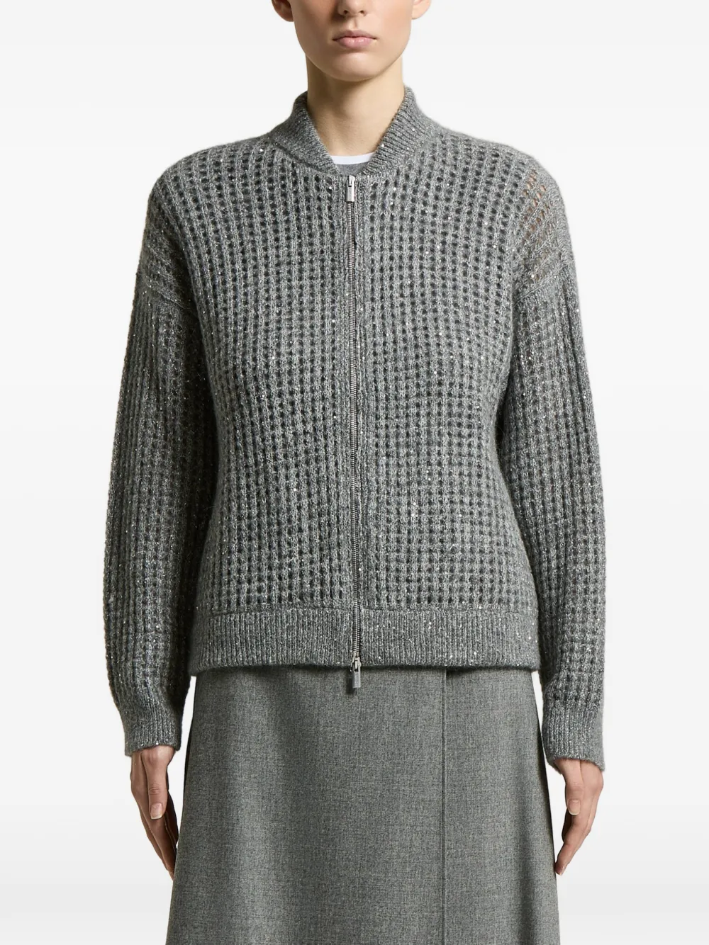 Peserico Cardigan in maglia traforata - Grigio