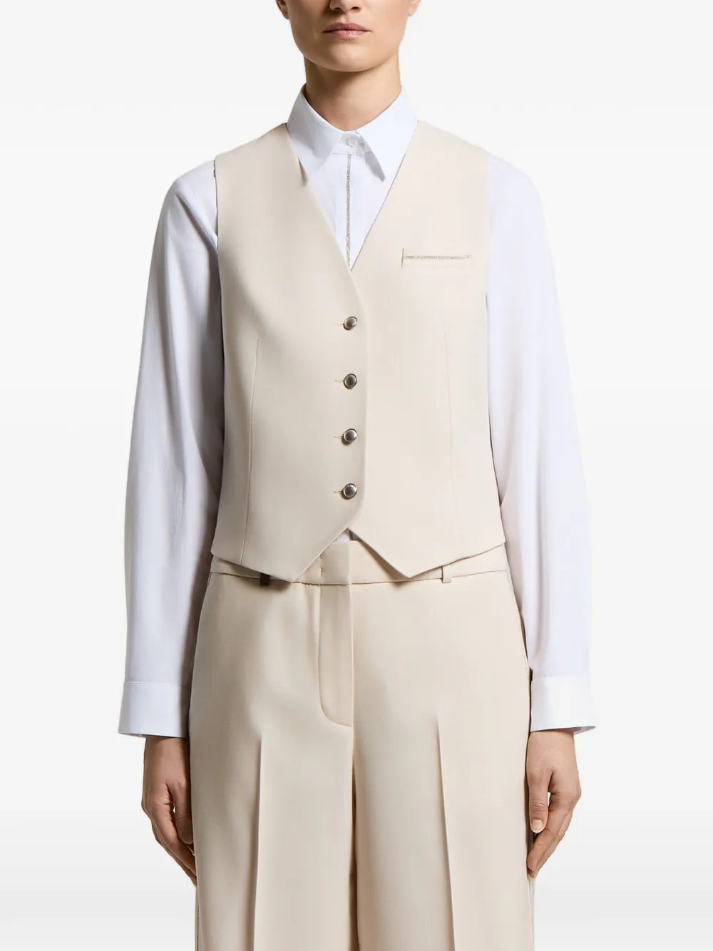 Peserico beaded-trim waistcoat - Neutrals